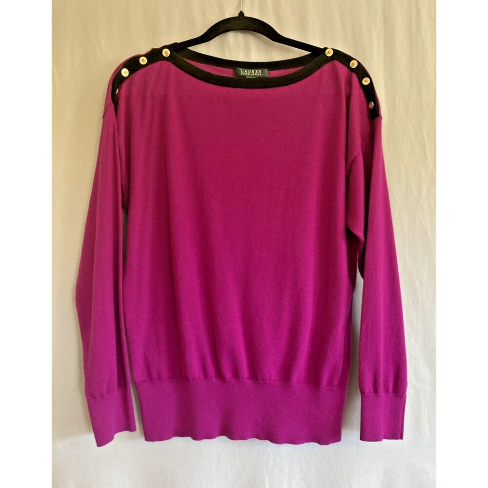 Lauren Ralph Lauren Women's XL Purple Boat Neck Long Sleeve Sweater Buttons